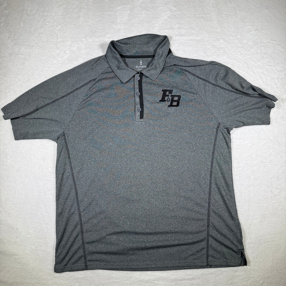Elevate Mens F&B Logo Polo‎ Shirt Gray XL Short Sleeve Performance Golf